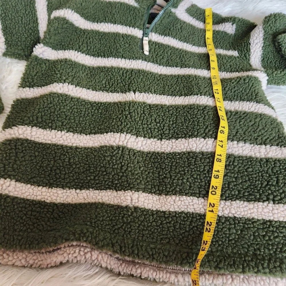 Mini Boden Boy’s Size 11 12 Green & Black Striped Sherpa Pullover‎ Jacket